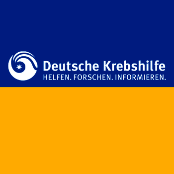 Ukraine Flagge mit Deutsche Krebshilfe Logo