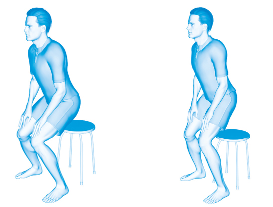 Illustration: Aufstehen vom Stuhl mit angespanntem Schließmuskel