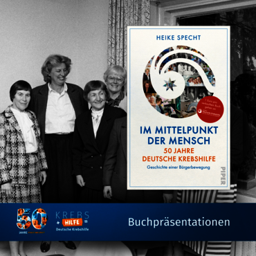 Mildred Scheel und andere Frauen, Buch-Cover "Im Mittelpunkt der Mensch" sowie der Titel "Buchpräsentationen"